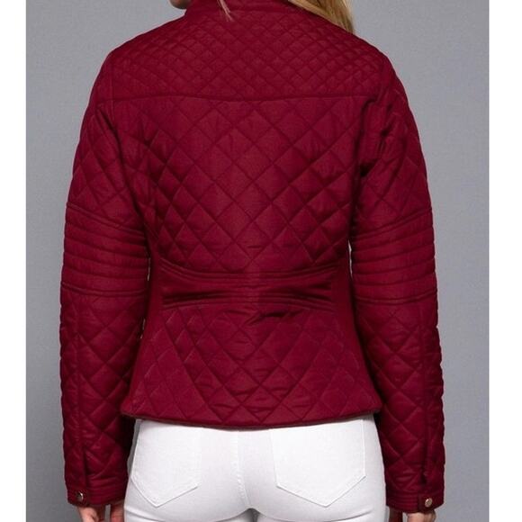 Suede Piping Detail Knit Rib Quilted Padding Jacket Dark Wine - Picture 4 of 7